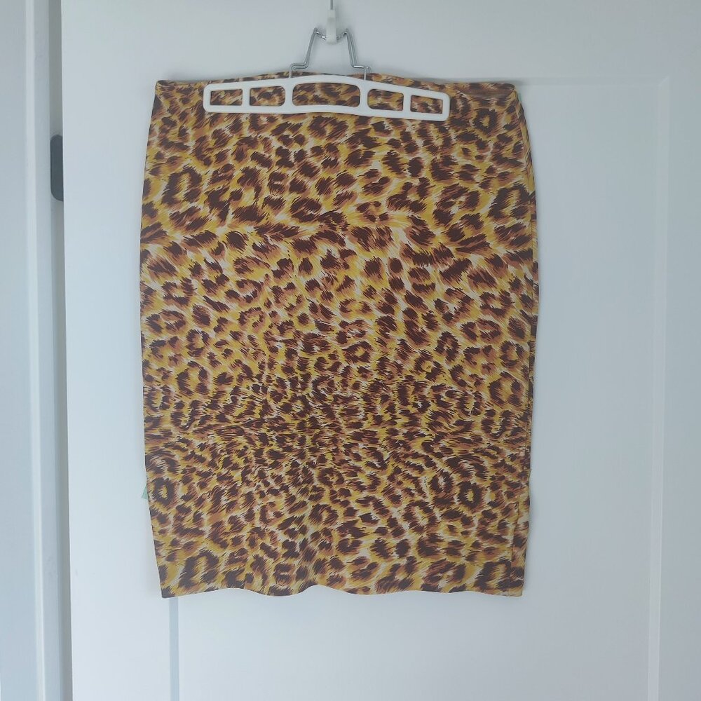 NORMA KAMALI Leopard Stretch Jersey Pencil Skirt Size Large